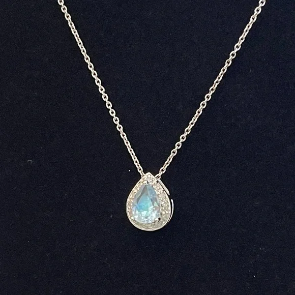 Blue Topaz,Diamonds & Silver Necklace w/Pendant & Pierced Earrings - Picture 4 of 14